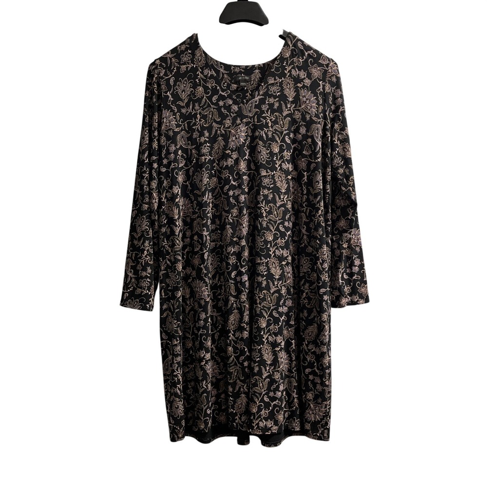 J Jill Wearever Dress Women L Black Floral Midi Stretch Everyday Comfort Pockets